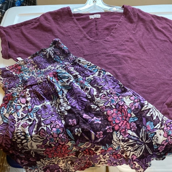 Xhilaration midi skirt pockets or strapless top ruffled hem purple flora… - Picture 5 of 10